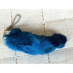 Blue Lucky Rabbit Foot Keychain Vintage Retro Real Fur Charm Ball Chain Key Ring